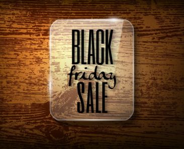 Black friday announcement in glass frame on vector wooden background