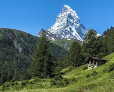 The Matterhorn seen from the village Zermatt, Switzerland