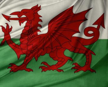 Closeup of silky Welsh flag