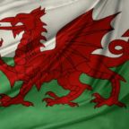 Closeup of silky Welsh flag