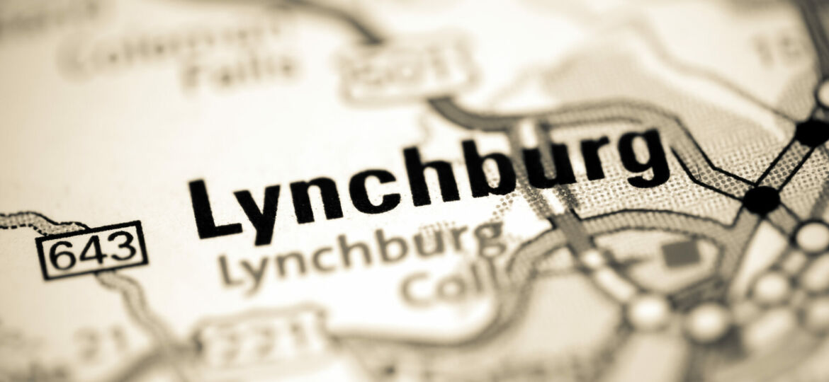 Lynchburg. Virginia. USA on a geography map