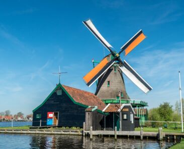 Beauty windmill over a lake in Netherlands