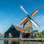 Beauty windmill over a lake in Netherlands