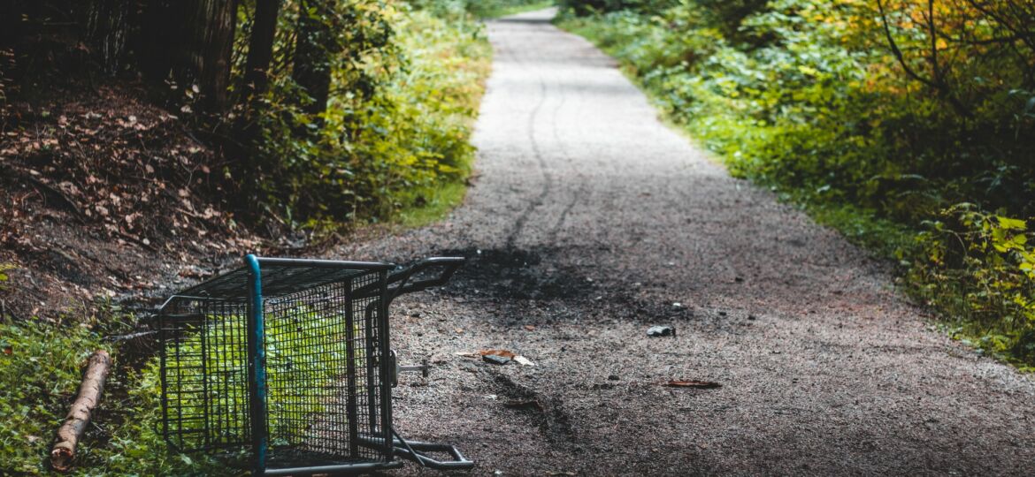 Abandoned shopping cart found on Bridle Trail in Stanley Park in