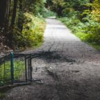 Abandoned shopping cart found on Bridle Trail in Stanley Park in Vancouver