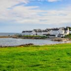 View of harbour and town Port Charlotte on Isle of Islay, Scotland