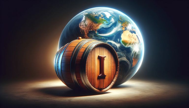 Whiskyfass mit römischer Eins vor Weltkugel – Titelbild Folge 135 – Weltreise im Fass I