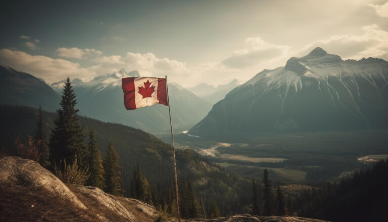 Titelbild zur Podcast-Folge 168 mit Kanada-Flagge in den Rocky Mountains