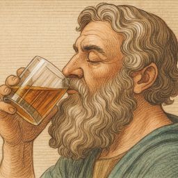Titelbild Folge 190 - Illustration Chilon von Sparta trinkt ein Glas voll Whisky