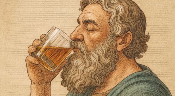 Titelbild Folge 190 - Illustration Chilon von Sparta trinkt ein Glas voll Whisky