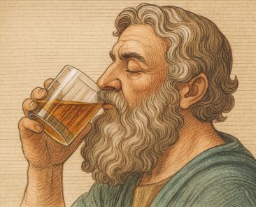 Titelbild Folge 190 - Illustration Chilon von Sparta trinkt ein Glas voll Whisky