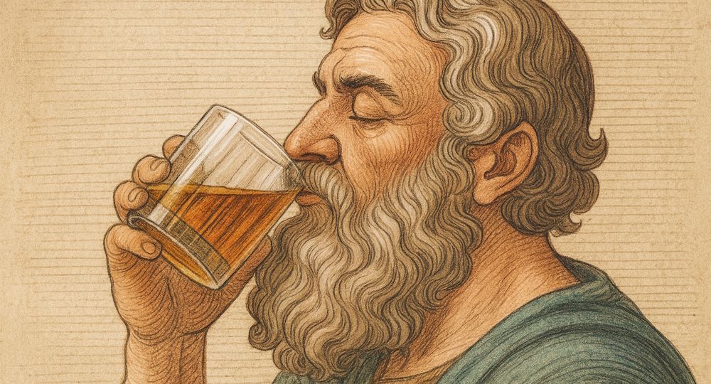 Titelbild Folge 190 - Illustration Chilon von Sparta trinkt ein Glas voll Whisky