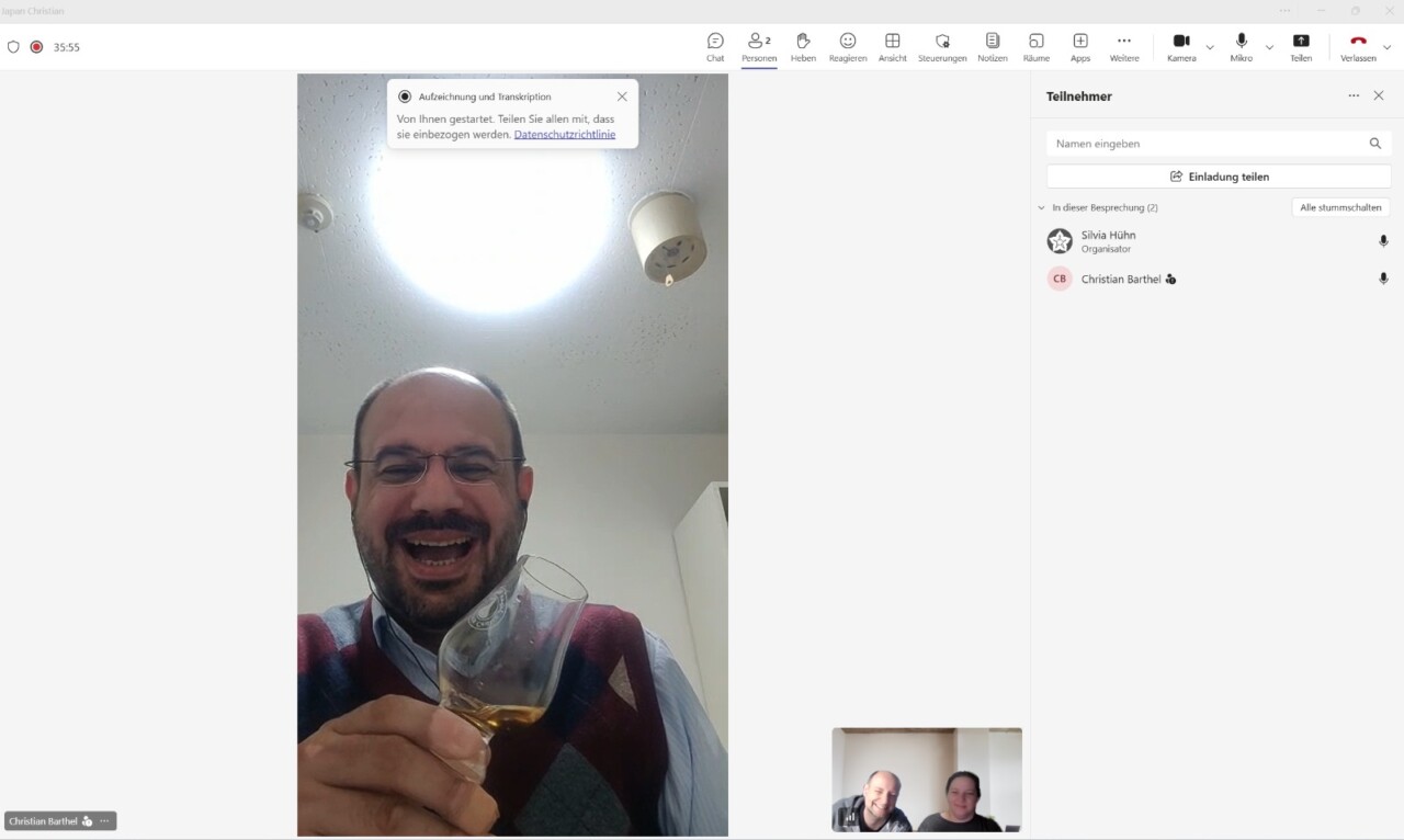 Screenshot aus Teams Konferenz von Grab The Glass mit Christian in Japan
